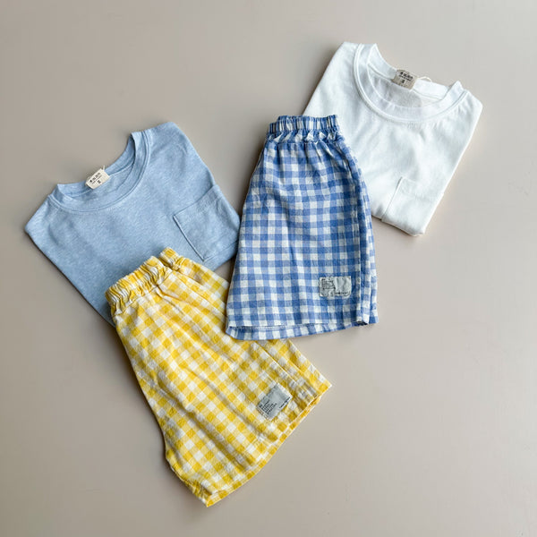 Cotton check shorts - Yellow