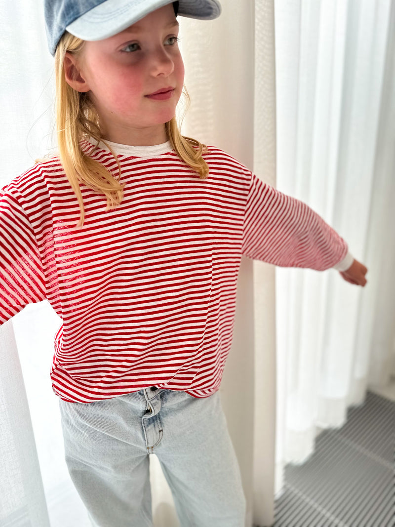 Breezy striped cotton tee - Red