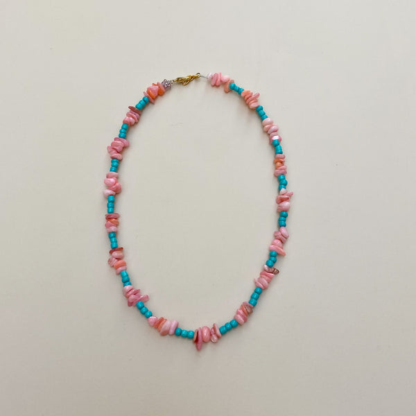 Special beads necklace  - Coral pink/Turquoise