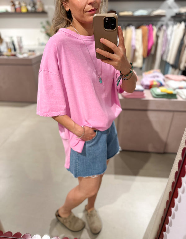Oversized tee with slits - Washed pink