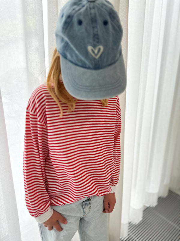 Breezy striped cotton tee - Red