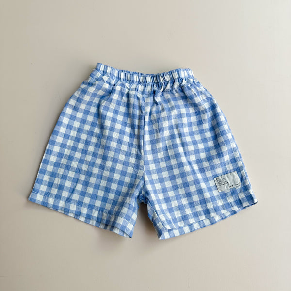 Cotton check shorts - Sky blue