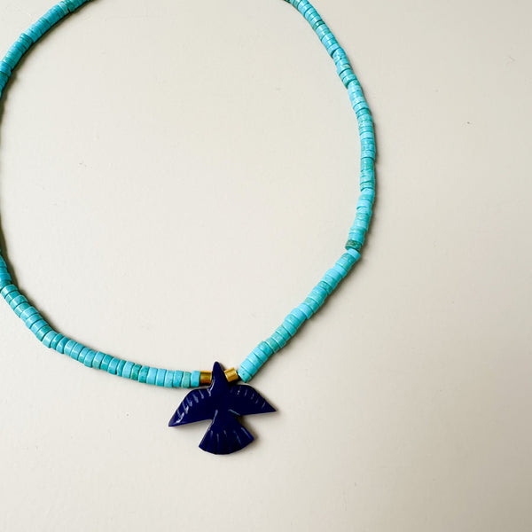 Surfer x bird necklace - Turquoise / cobalt