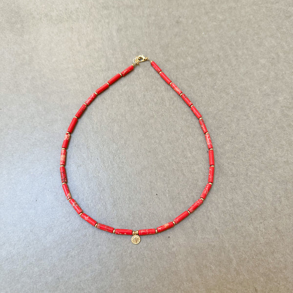 Natural stones necklace - Coral red