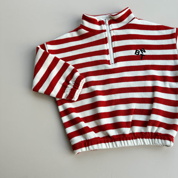 Striped half zip-up sweater - Cream/red