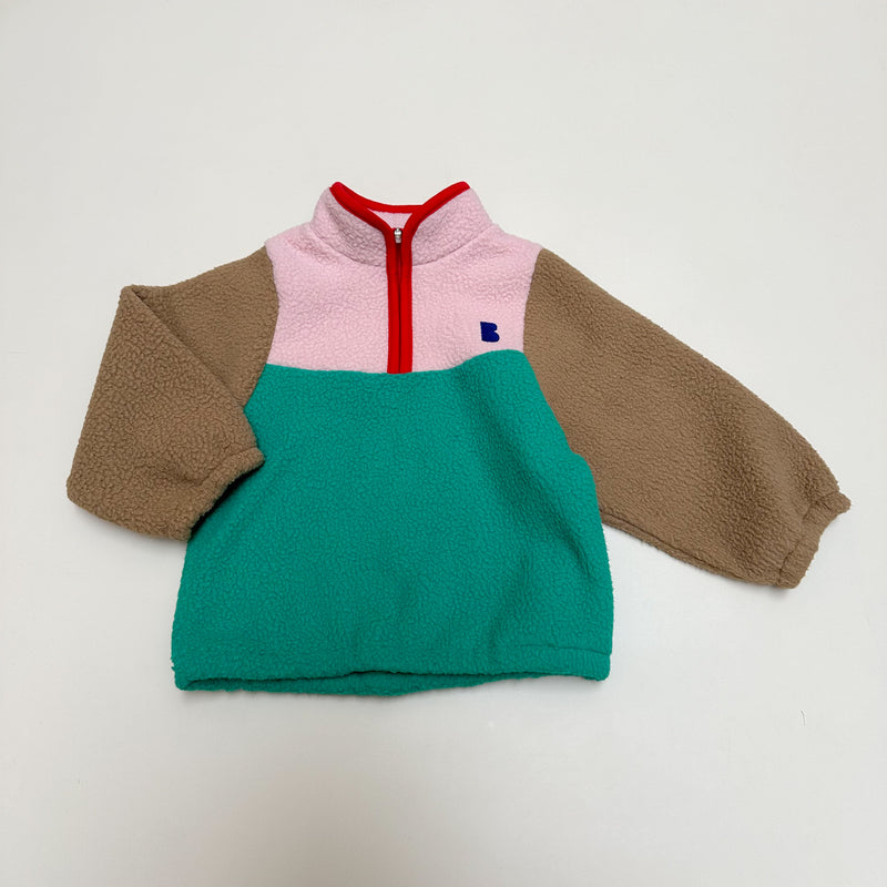 Colorblock fleece half zip-up - Green/pink
