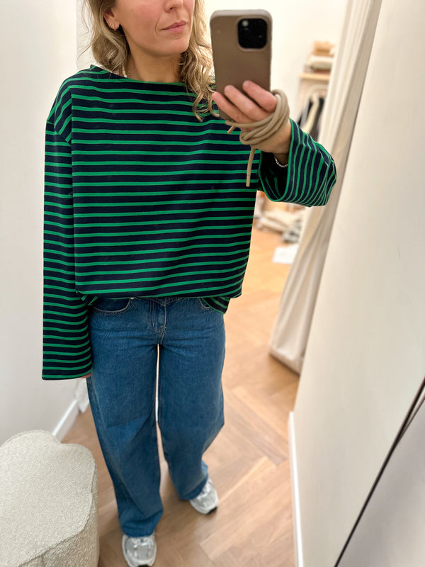 Relaxed striped top - Green/navy