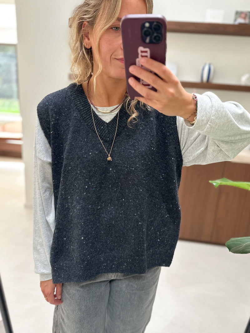 Wool mix speckle vest - Charcoal blue