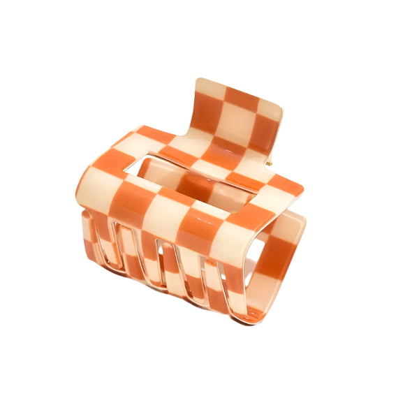Hair clip square - Burnt orange check