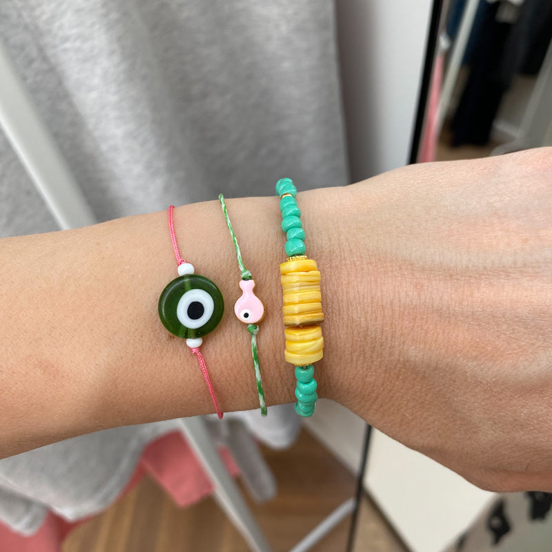 Lucky eye bracelet - Green/pink