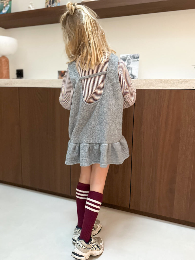 Fleece mini ruffle dress - Light grey melange