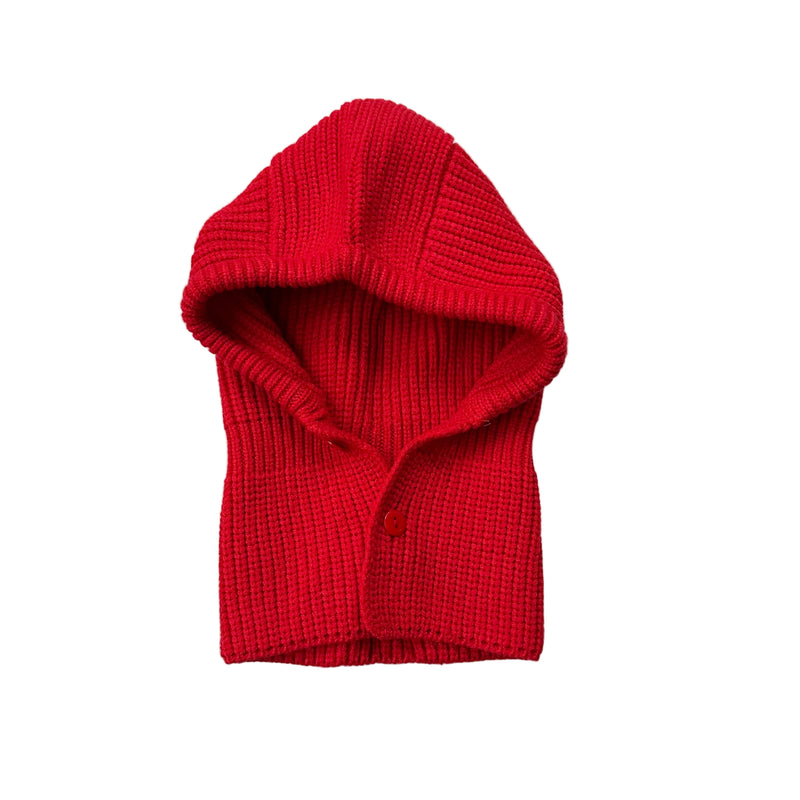 Button rib balaclava - Red