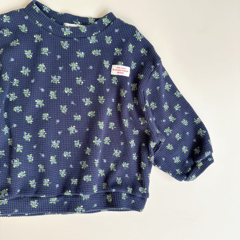 Flower waffle sweater - Navy