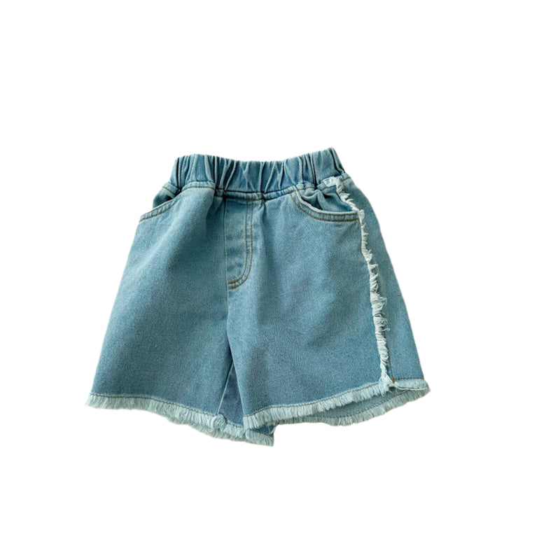 Ruffle denim shorts - Light blue washing