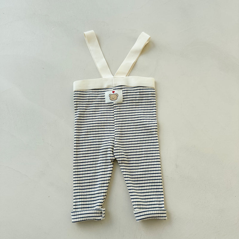 Striped suspender leggings - Blue