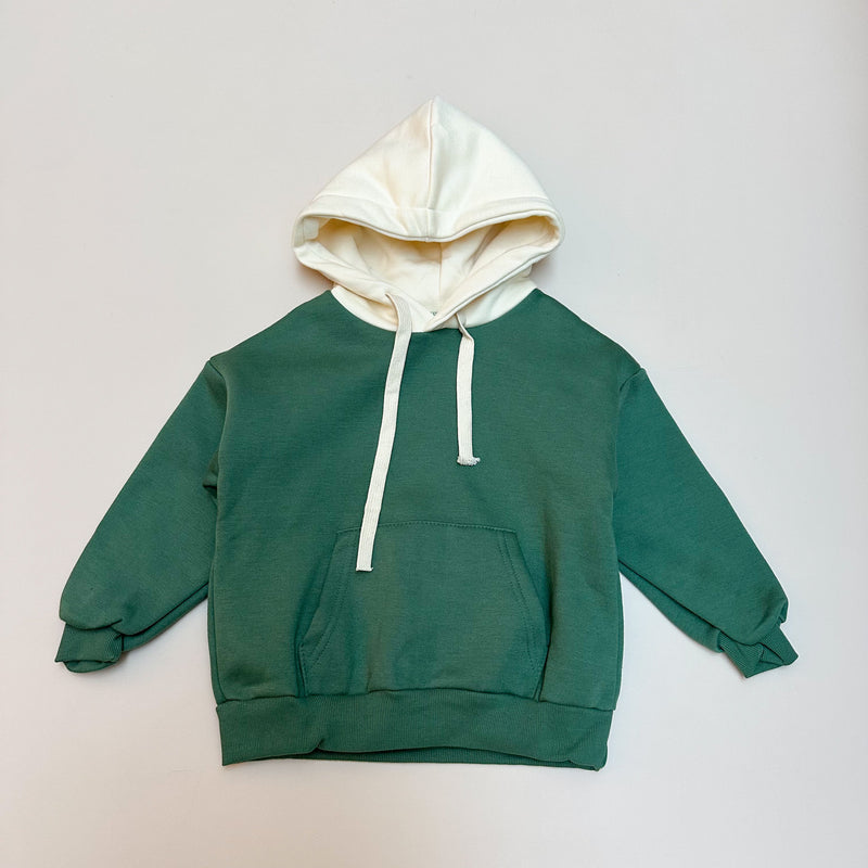 Bicolor fleeced hoodie - green