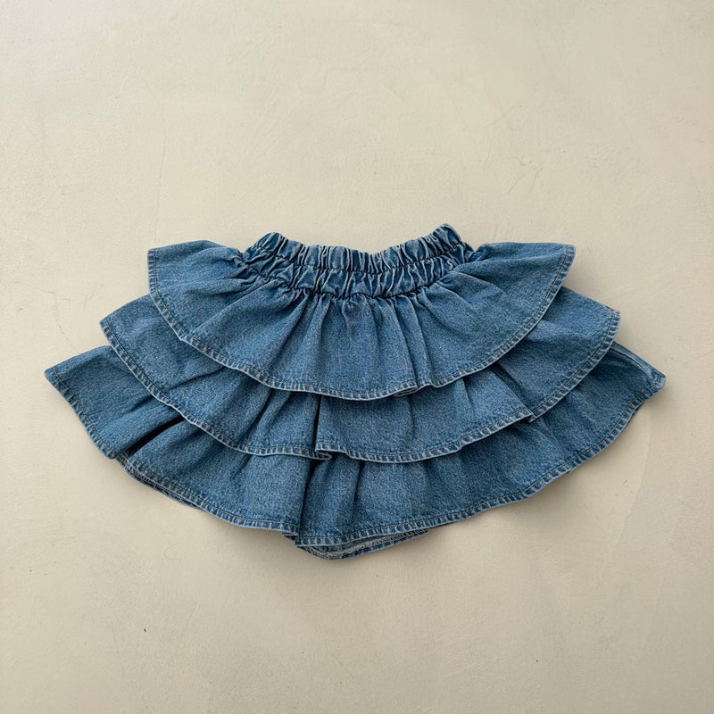 Ellie ruffle shorty skirt - Blue denim
