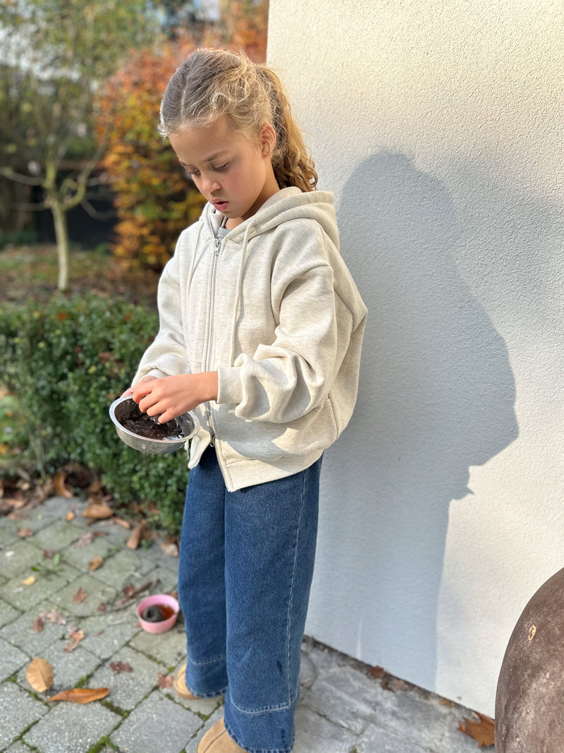 Oversized fleeced zip up hoodie - Oatmeal