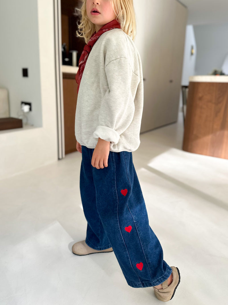 Coco heart embroidery wide jeans - Blue