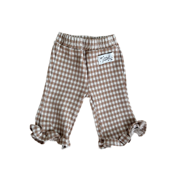 Frill bootcut pants - Beige check