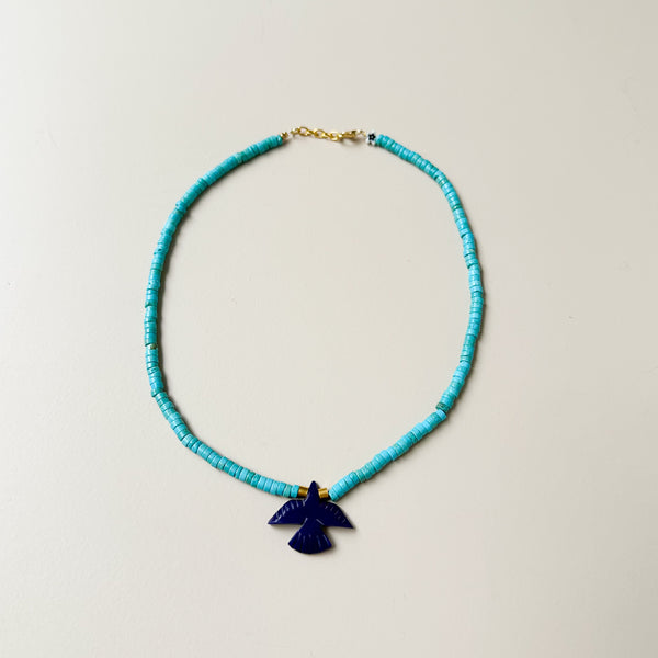 Surfer x bird necklace - Turquoise / cobalt