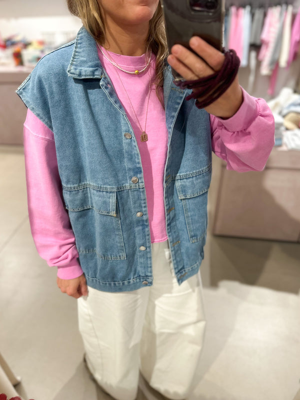 Oversized denim vest - Blue washing
