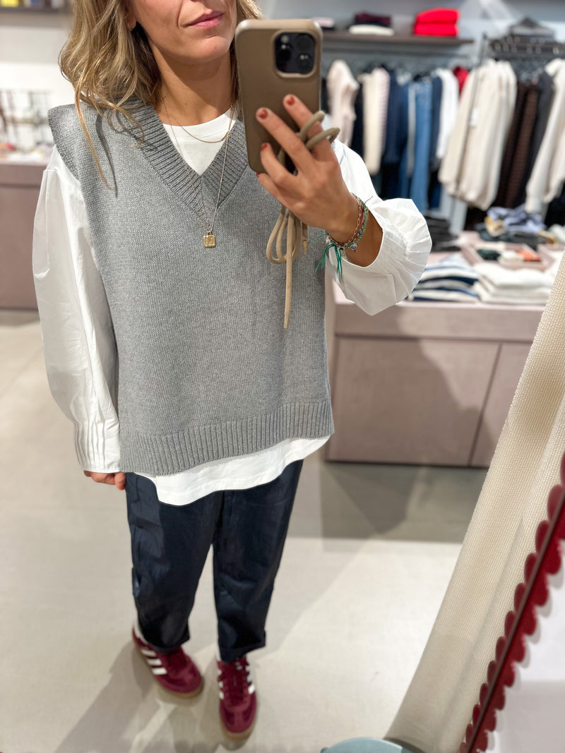 Loose V neck vest - Grey melange