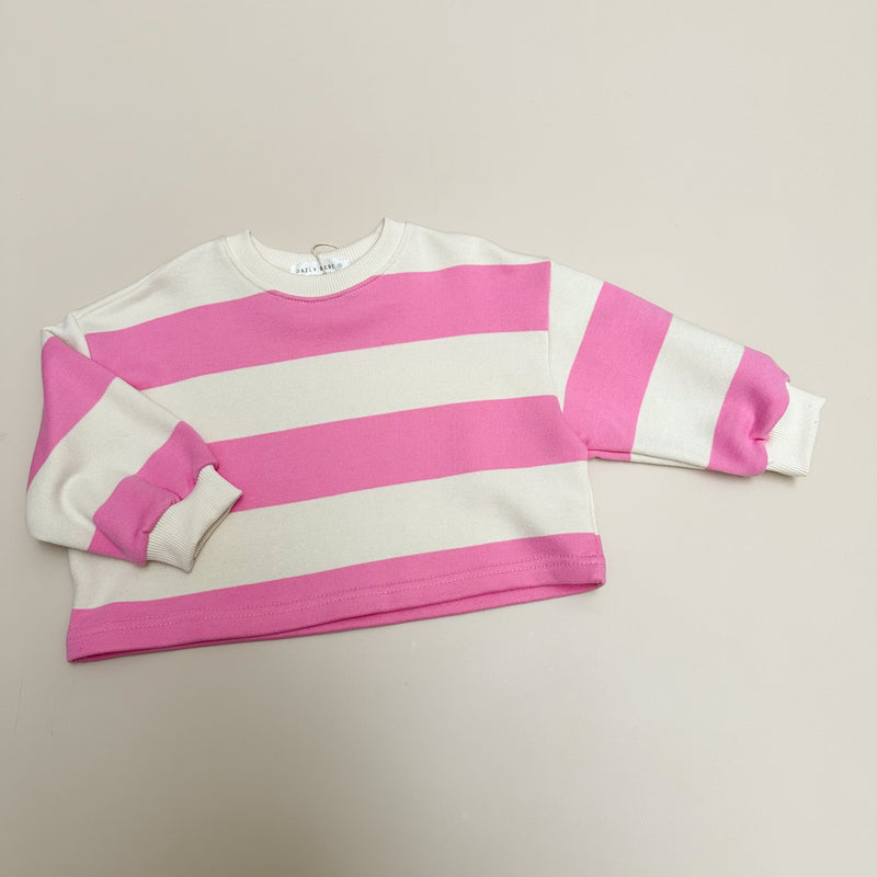 Big stripe cropped sweatshirt  - Pink/cream