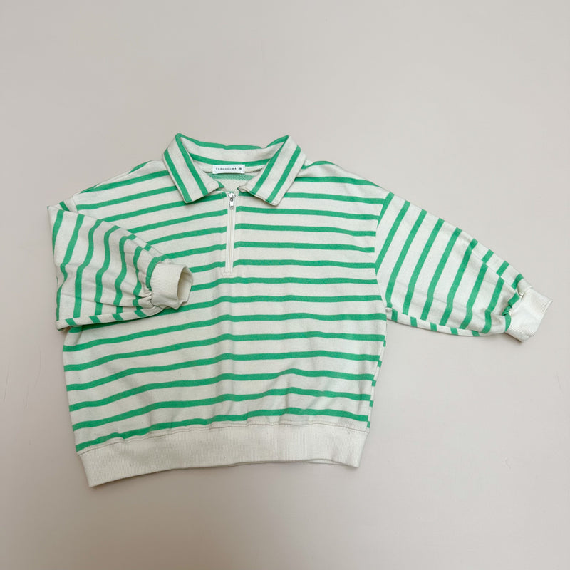 Half zip up collar sweater - Cream/green