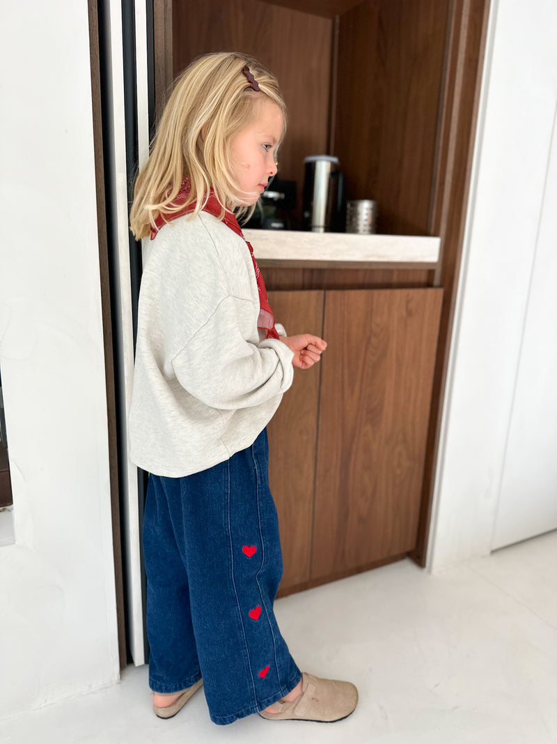 Coco heart embroidery wide jeans - Blue