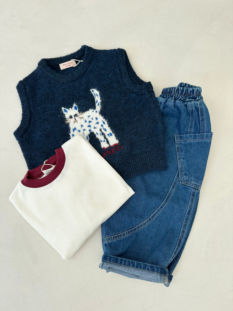 Stitch pocket denim pants - Blue washing