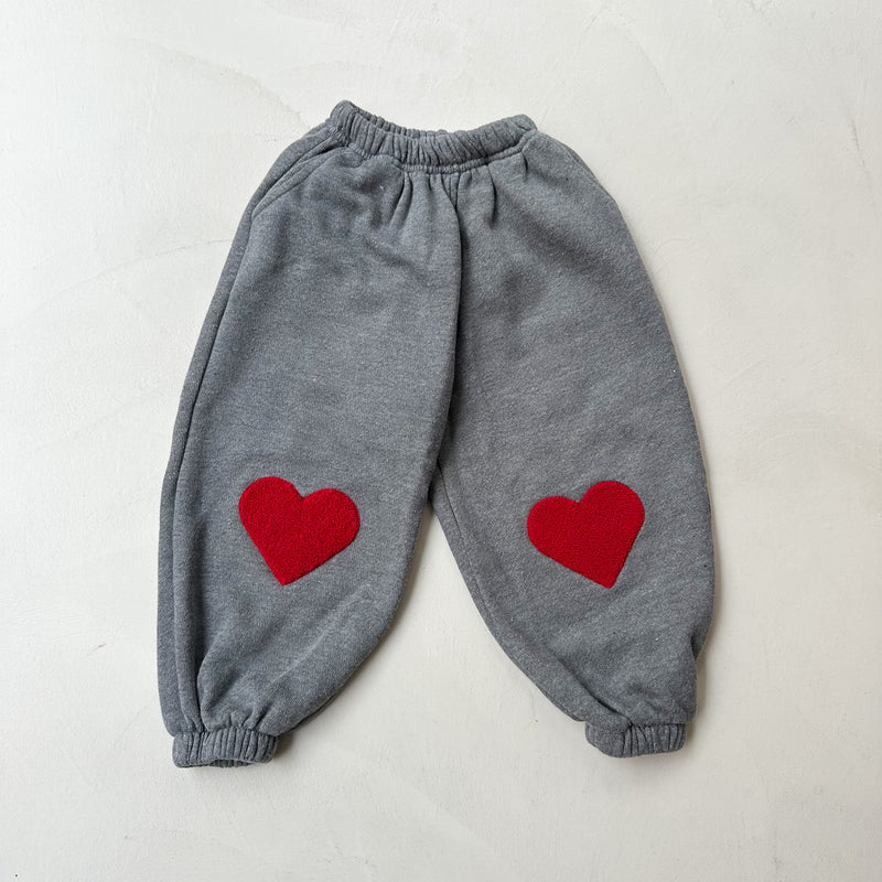 Heart patch pants - Grey melange