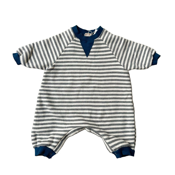 Striped fleece sweater onesie - Grey melange/blue