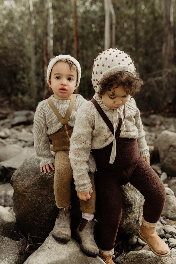 Silly footless teddy cotton tights - Chocolate brown