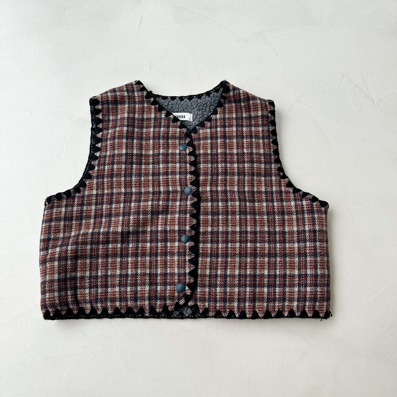 Reversible teddy check vest - Dark grey/brown
