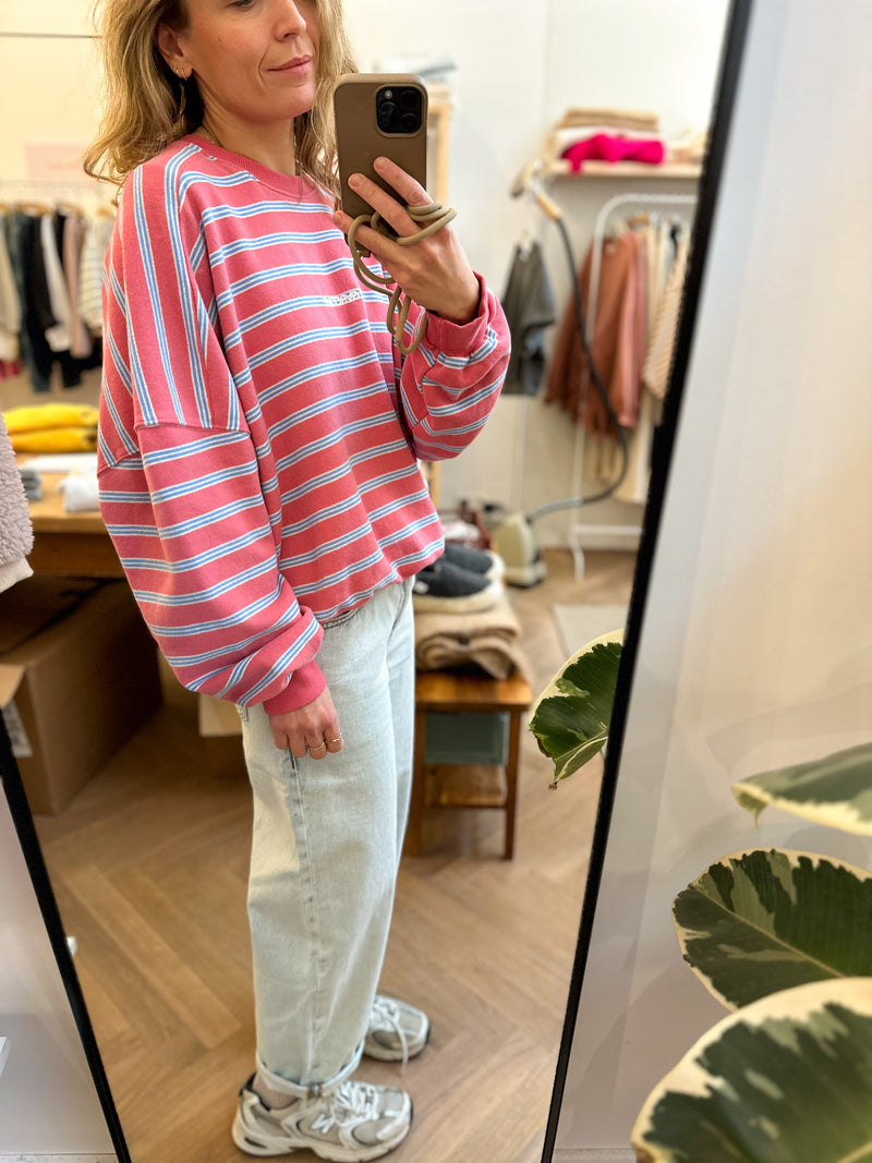 Soft oversized striped sweater - Vintage pink