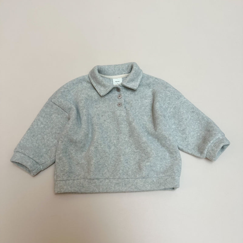 Fleeced polo sweater - Grey melange