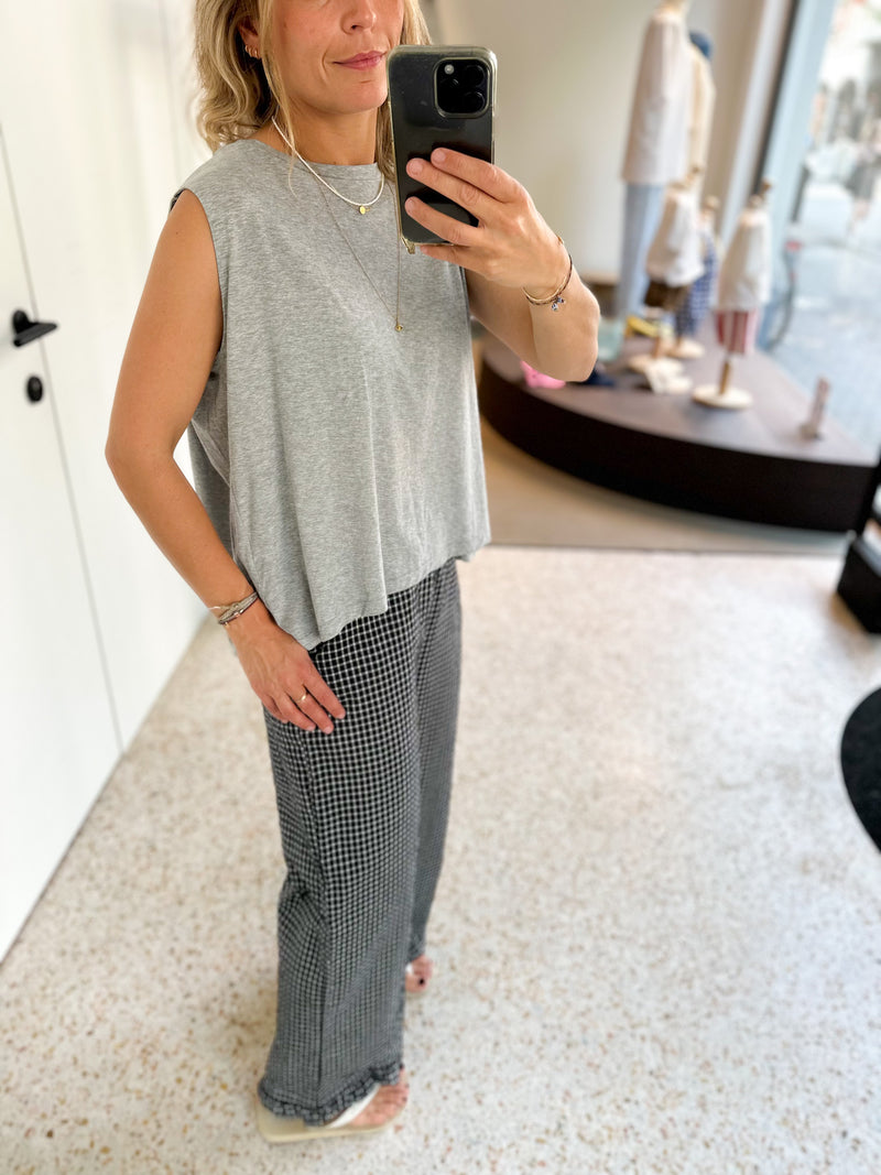Flowy frill pants - Black check