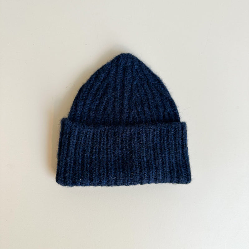 Knitted wool beanie - Navy melange