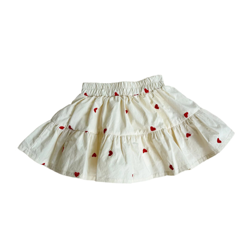 Heart embroidery skirt - Cream