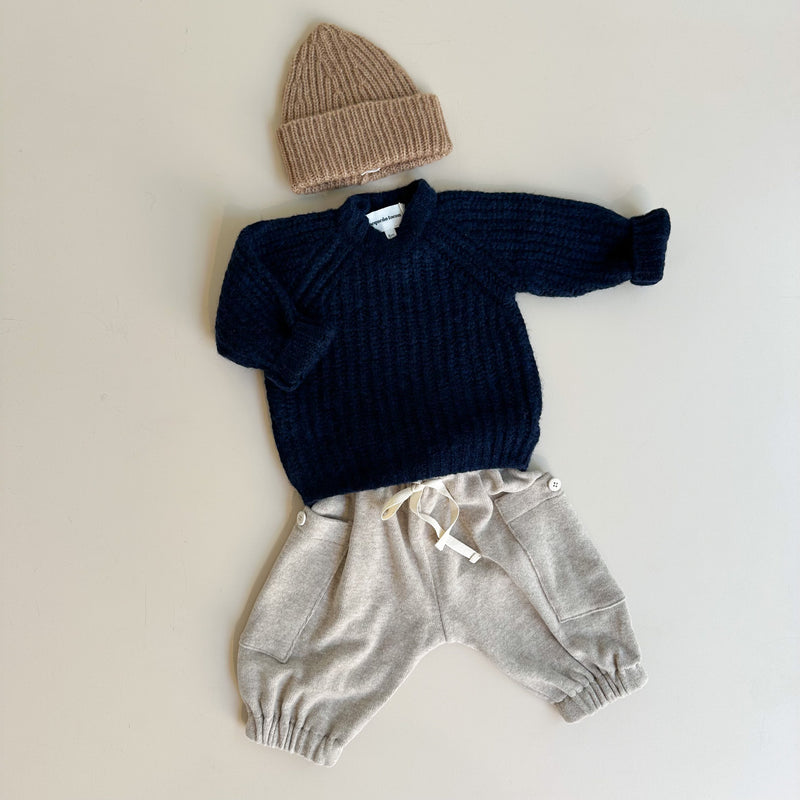 Knitted wool sweater - Navy melange