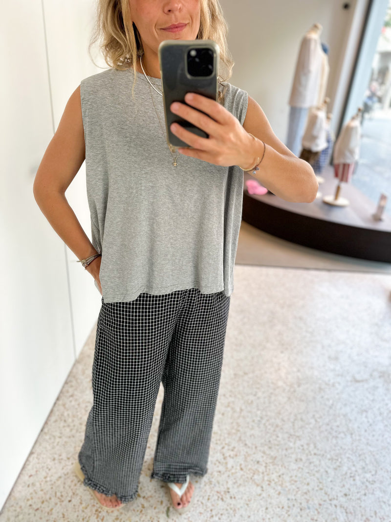Flowy frill pants - Black check