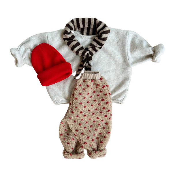 Mini hearts teddy pants - Beige/red
