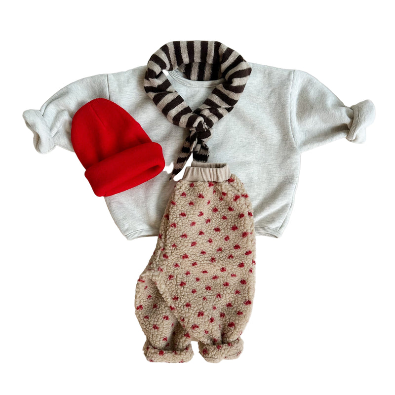 Mini hearts teddy pants - Beige/red