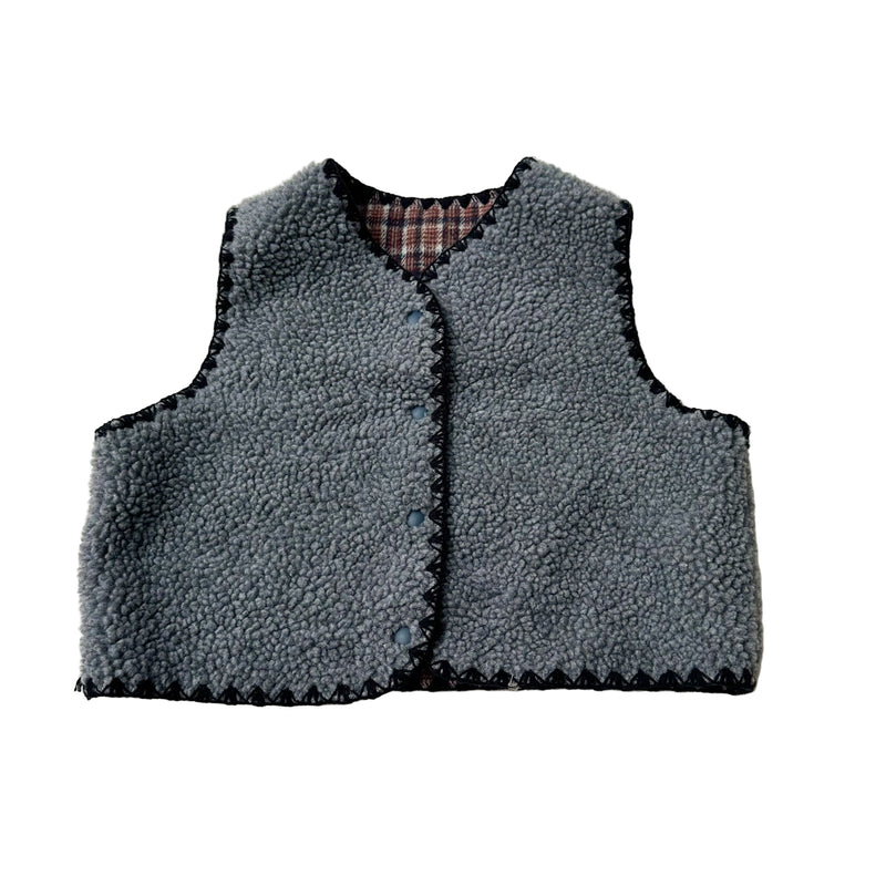 Reversible teddy check vest - Dark grey/brown