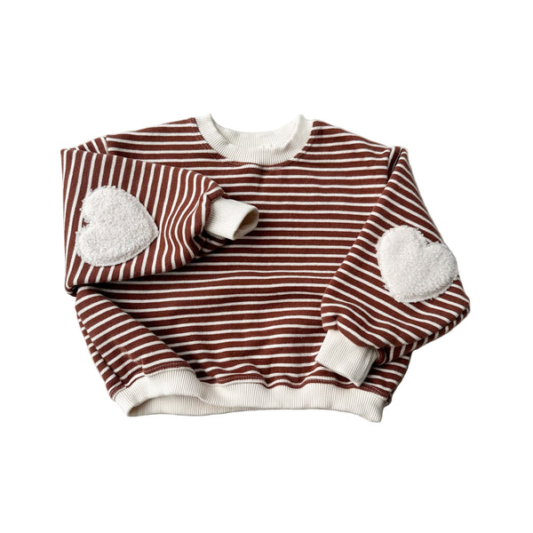 Teddy heart patch sweatshirt - Brown stripes