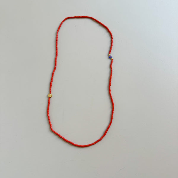 Long coral glass bead necklace - Coral