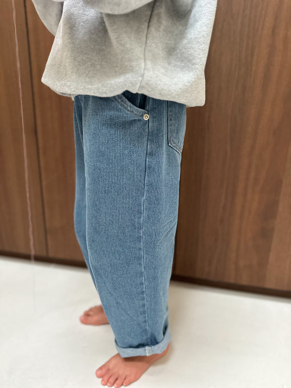 Slash denim pants - Fine stripes