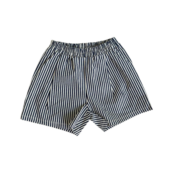 Fine striped cotton shorts - Navy