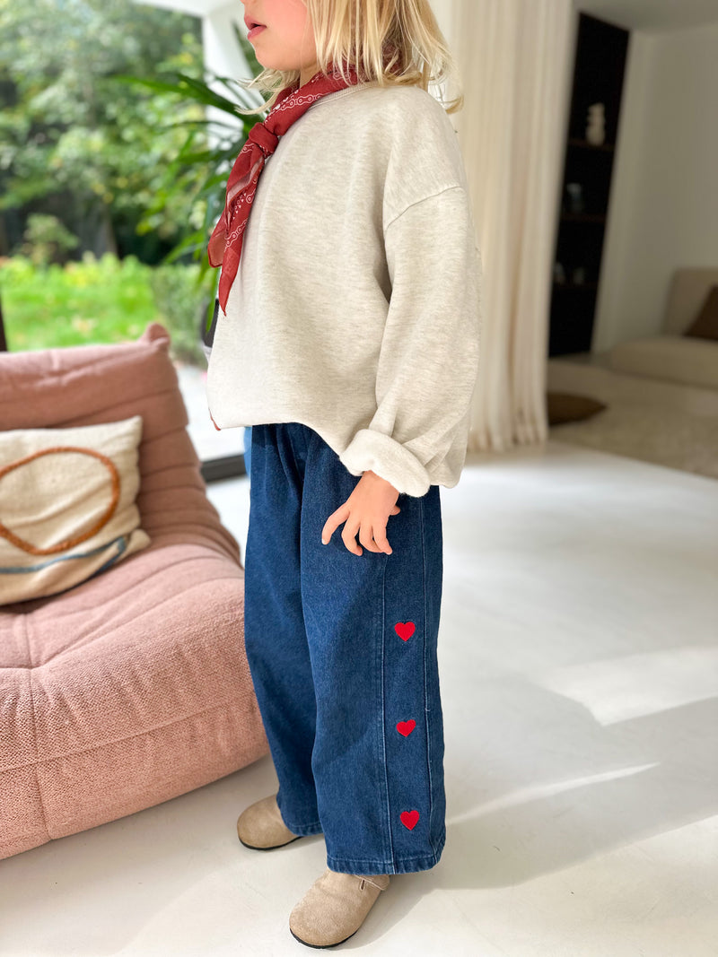 Coco heart embroidery wide jeans - Blue